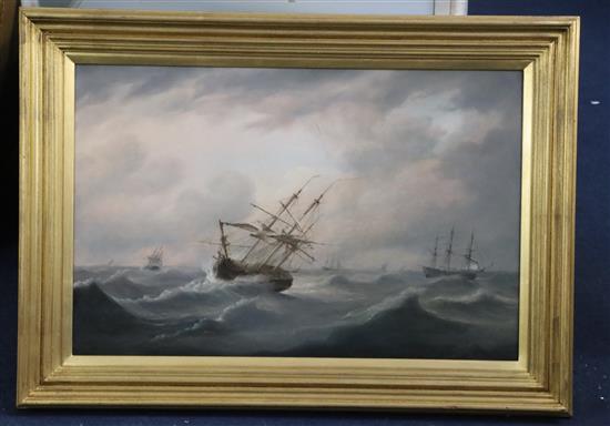 Manner of Thomas Luny (1759-1837) Shipping on a rough sea 15.25 x 23.5in.